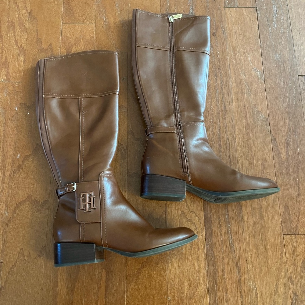 Tommy Hilfiger Brown Leather Knee High Heeled Boots size 7.5